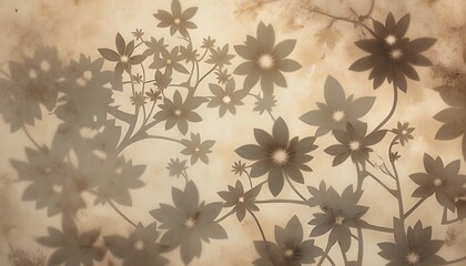 Fototapeta premium Flower Shadows on Light Brown and Cream Color Wall with Subtle Natural Patterns