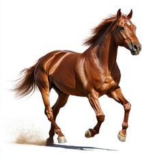 Obraz premium Chestnut Horse Running Against White Background