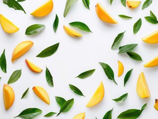 Cool mango display, neatly organized, cleanly isolated on a bright white backdrop for a sweet and inviting presentation.