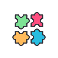 Fototapeta premium Four Colorful Puzzle Pieces Interlocked On A Transparent Surface