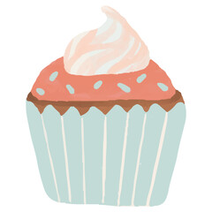 cupcake with pink icing watercolor