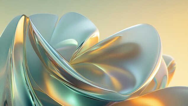 Abstract swirling metallic forms, iridescent sheen