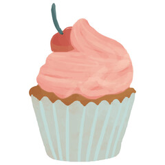 pink cupcake with cherry