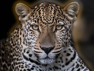 Obraz premium Close-up of a majestic leopard with striking spots and intense gaze, showcasing its powerful presence.
