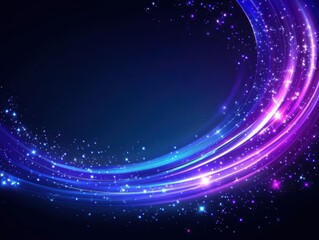 Fototapeta premium Abstract light trails in blue and purple with sparkling stars on dark background graphic design element