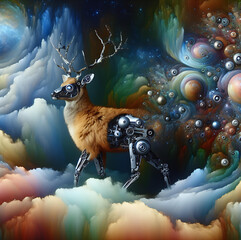 Humanoide Tiere in phantasievoller Umgebung