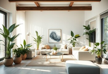 Biophilic living room with indoor plants and natural light