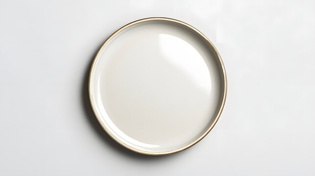 Fototapeta Empty, round, light beige dinner plate on a white background.