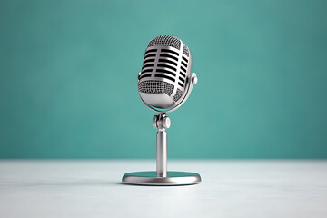 Retro Microphone on Teal Background
