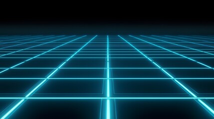 Obraz premium Geometric grid pattern with bright turquoise neon lines.