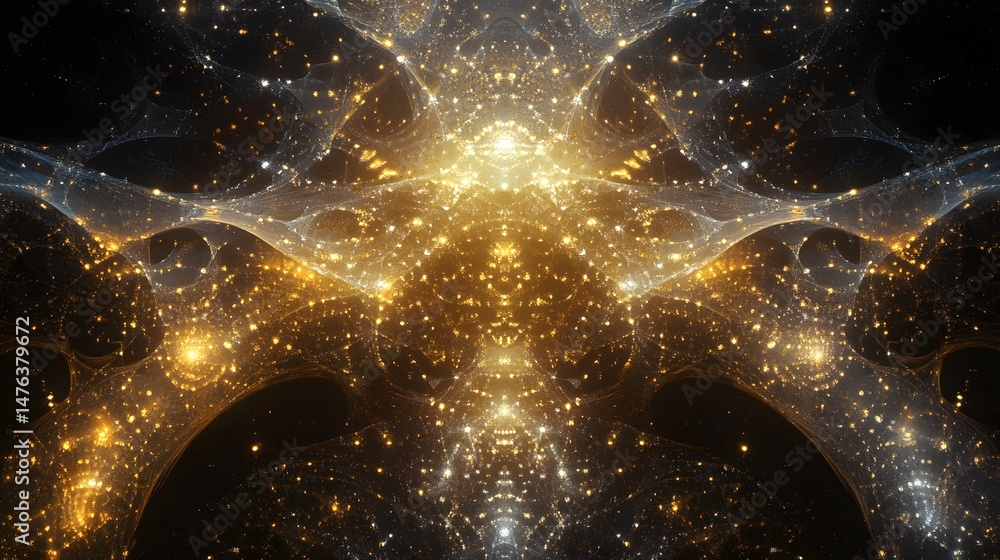 Poster fractal light formations in empty universe, textured with medium noise and space grit