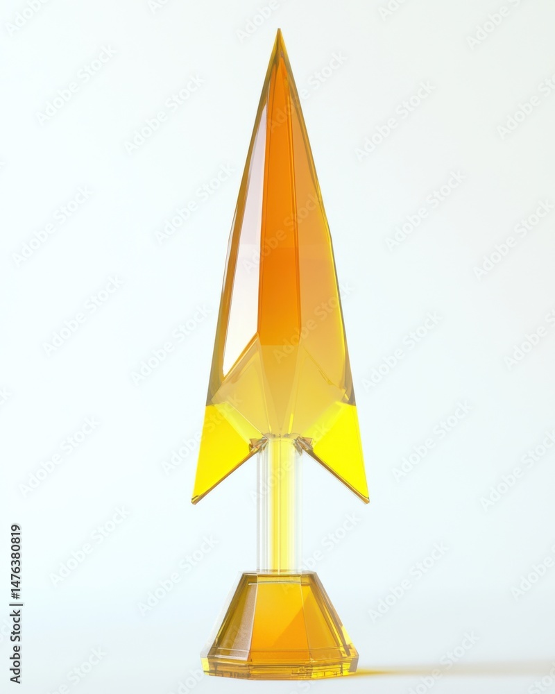 Poster amber arrowhead sculpture on white background studio shot artistic rendered image sharp focus abstra