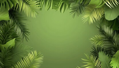 Obraz premium tropical flat illustration with colorful leaves on white background, summer banner template with leaf frame