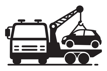 Car Tow Icon Silhouette Vector Illustration.