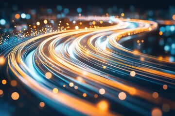 Fototapeta premium Abstract light trails curving in motion, futuristic style, glowing effect, night scene, dynamic perspective, modern design