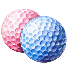 Colorful watercolor golf balls in pink and blue hues
