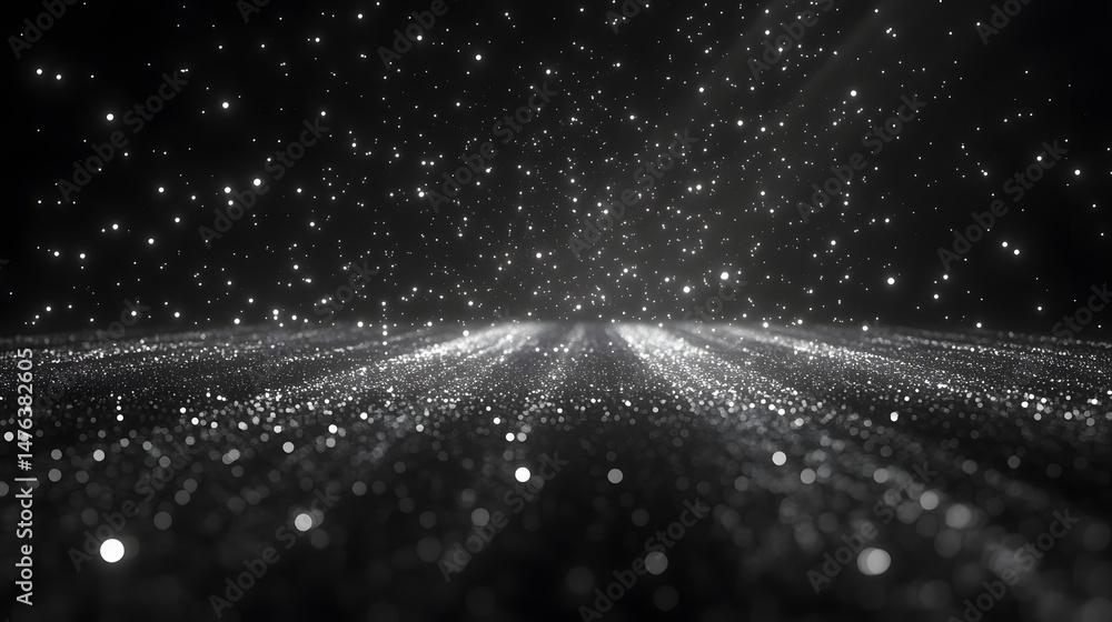 Poster free-floating lights in abstract space, medium grit texture, illuminated particles with noise