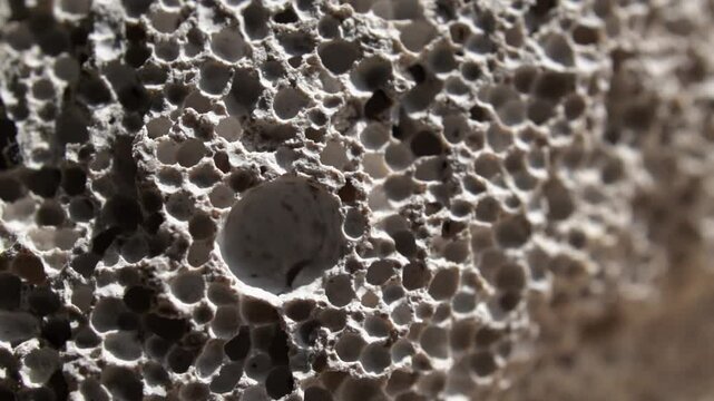 pumice texture. Natural pumice stone texture extreme close up sliding shot stock footage.