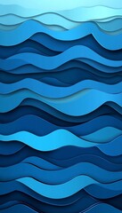 Obraz premium Layered Paper Waves, Abstract Background, Indigo and Cobalt Tones, Dynamic Flow, 3D Illustration