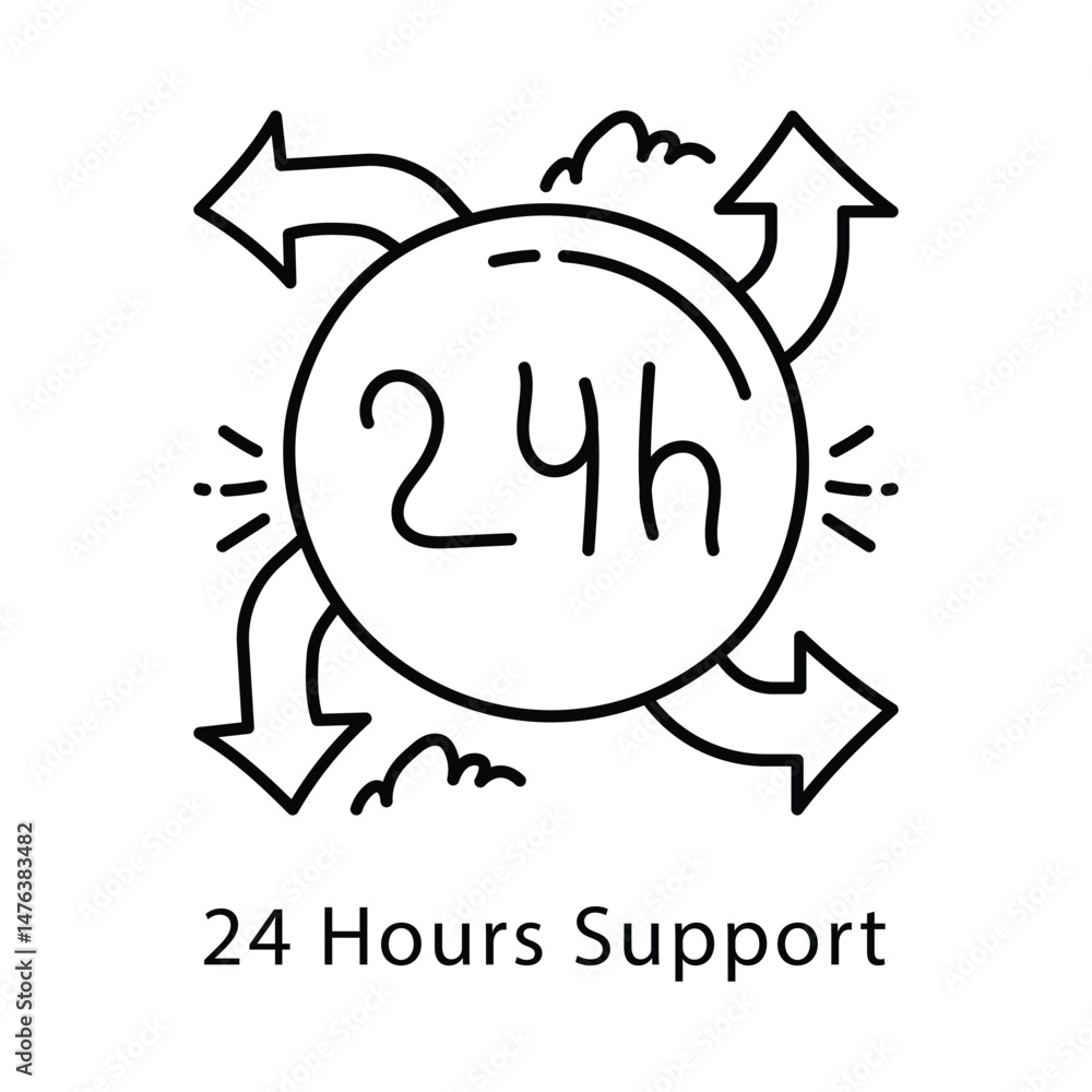 Poster 24 hours support vector outline style icon. eps 10 file