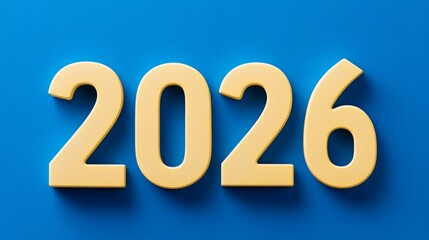 3D Rendering, Gold Numbers 2026 against Electric Blue Background Concept for the Future.