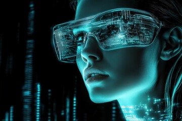 Digital woman wearing futuristic glasses.