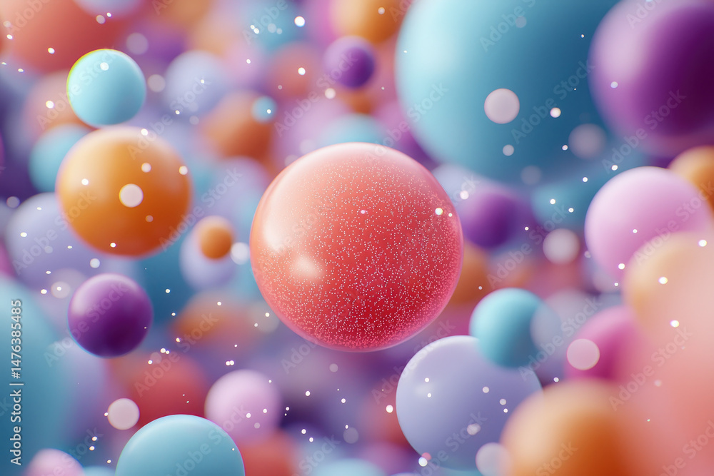 Aufkleber dynamic colorful bubbles in abstract space creative digital art vibrant environment close-up view