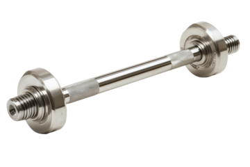 A shiny metal dumbbell bar