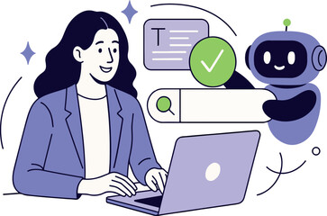 Search concept set. Collection of characters using artificial intelligence generative tools for searching or browsing internet. Vector illustration