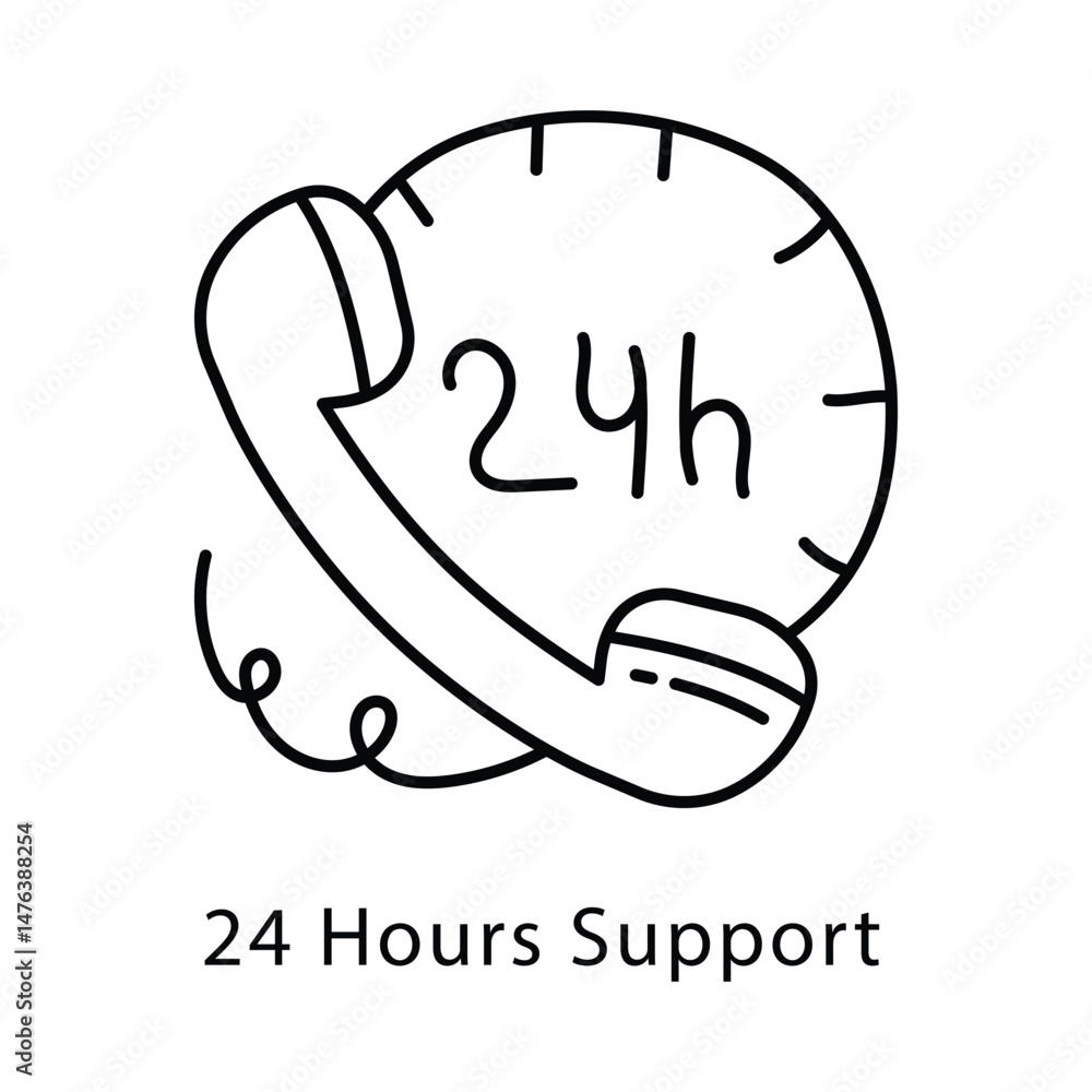 Poster 24 hours support vector outline style icon. eps 10 file