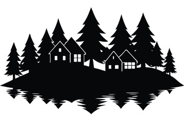 Obraz premium A charming vector illustration of a house nestled among snow-covered pine trees, perfect for a winter holiday card design