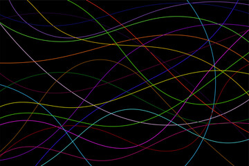 abstract background of curved and colorful lines, isolated on a black background
