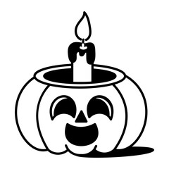 Pumpkin candle icon designed in doodle style
