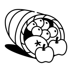 Obraz premium Drawing style icon depicting cornucopia filled with fruits 