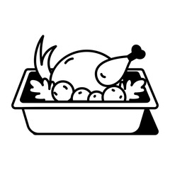 Sketchy style icon denoting baked turkey platter