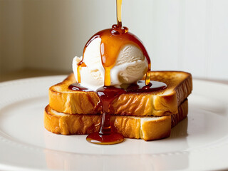 Toast with vanilla ice cream and rich honey