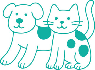 Vector logo design template and graphic element for advertising, branding, posters and banners, funny cartoon illustration with smiling character and mascot dog can cat.