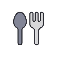 Flat Icon Of A Spoon And A Fork Isolated On Transparent Background