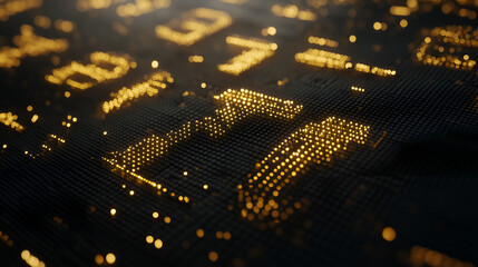 close-up of a glowing circuit board with numbers, illustrating the intricate technology