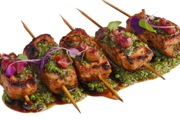 Grilled skewers with pesto and vegetables