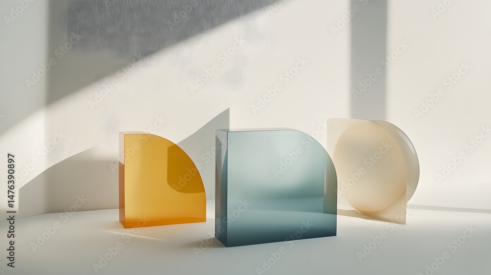 Poster geometric translucent objects in soft sunlight.