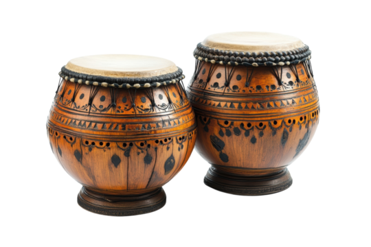 Two decorated wooden drums