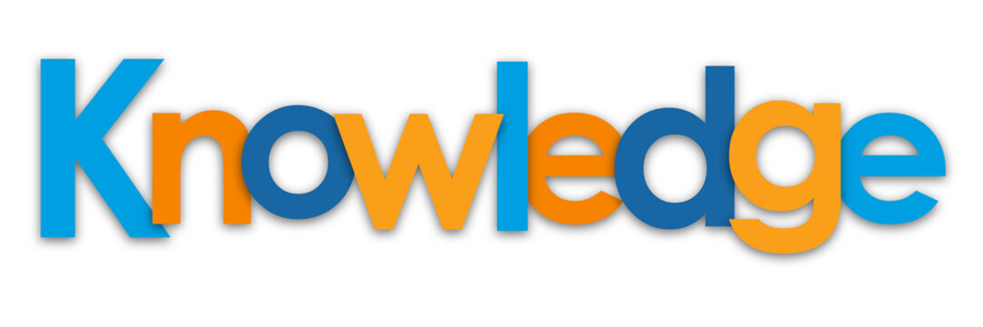 KNOWLEDGE colourful typography banner on transparent background