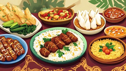 Traditional food dish illustration suitable for Eid events