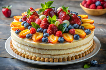 Butter cookie cake toppings with fruits for sweet and festive dessert photography
