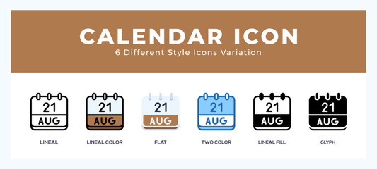 Calendar august icon set. vector illustration.