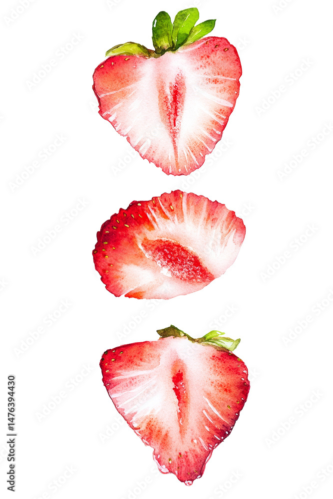 Aufkleber Deconstructed strawberry composition showcasing vibrant red segments against an infinite space creating an intriguing visual treat