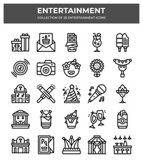 Entertainment Icons Collection. 25 Fun Party Celebration Icons
