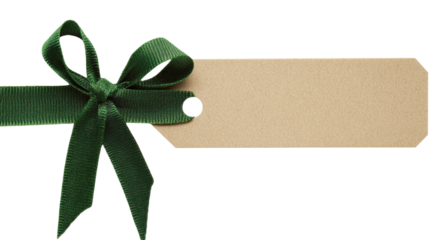 Decorative Gift Tag with Green Bow and Natural Cork Texture for Holiday Present Wrapping