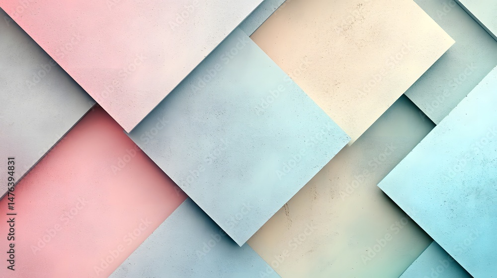 Poster abstract geometric pattern of overlapping pastel squares.